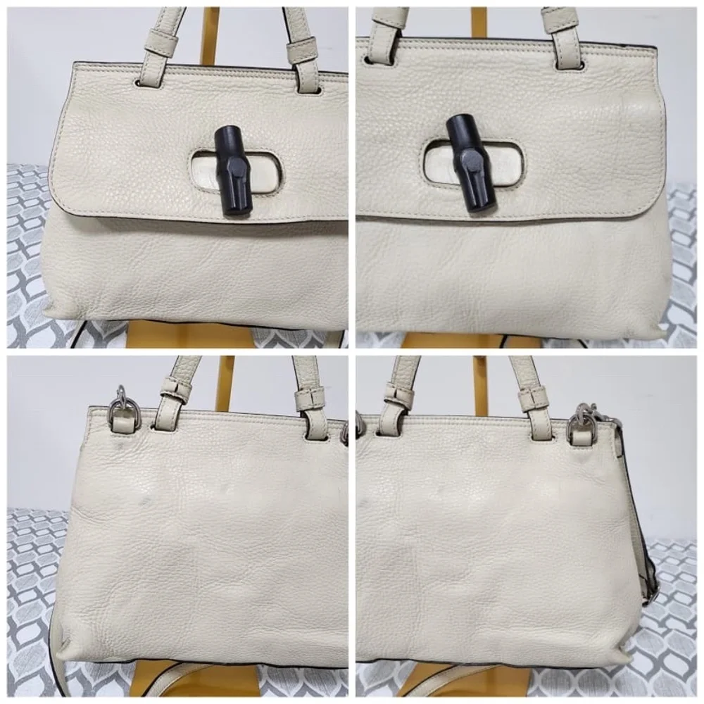 Authentic Gucci Small Bamboo Daily Satchel Bag Off-White